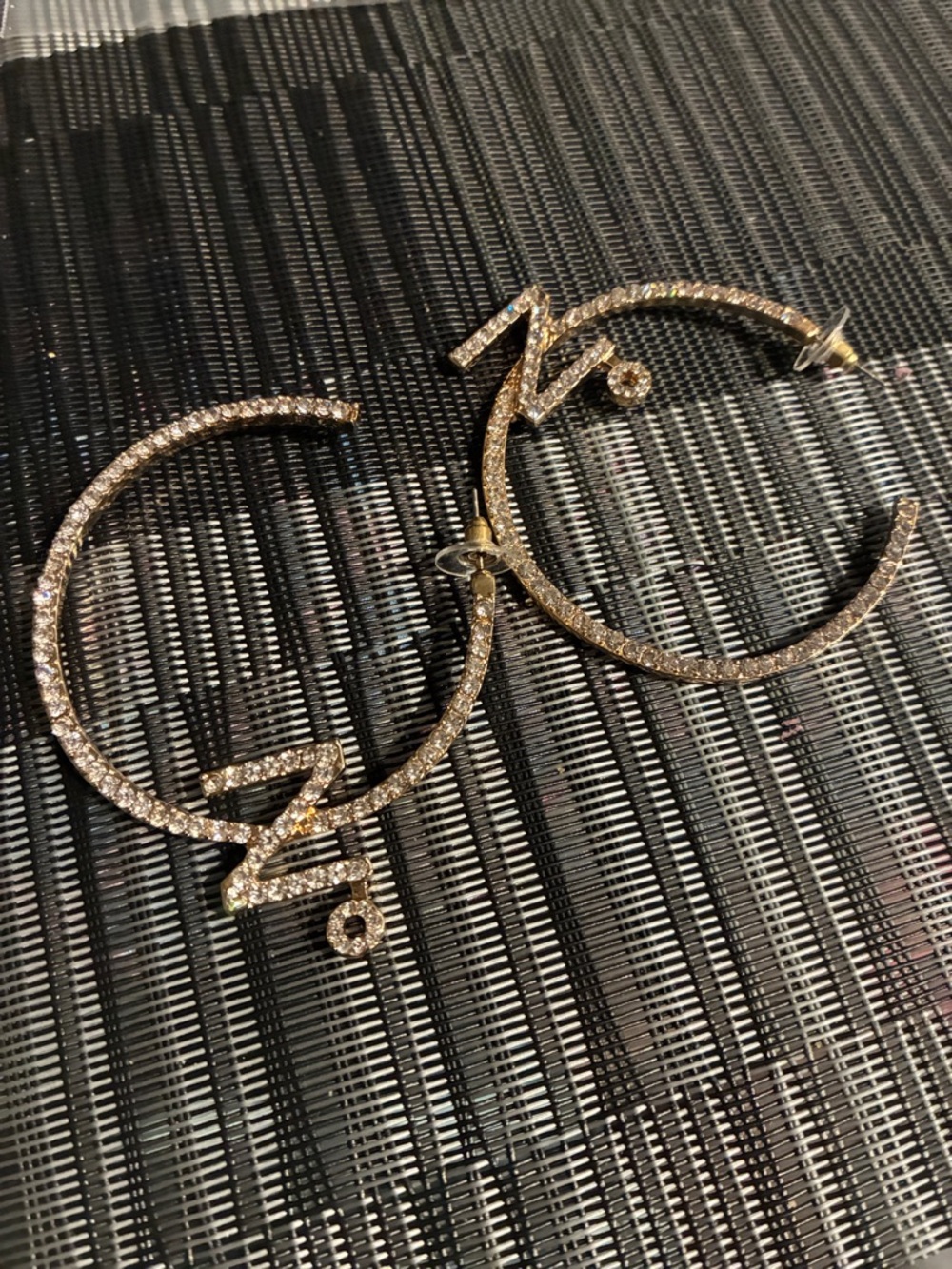 Gold Crystal Hoop Earrings with Script Detail - Women Jewelry
